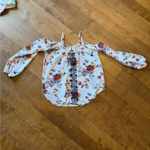 Rewind White Floral Cold-Shoulder Camisole with Rust and Blue Accents